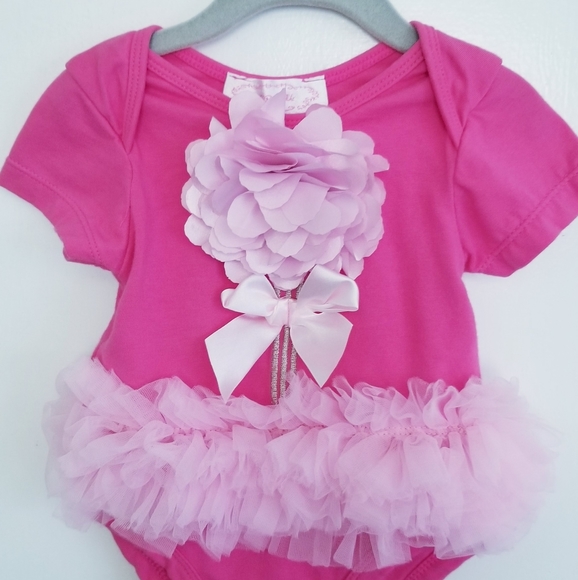 Popatu Baby Girl's Pink Flower Bow Bodysuit Size 3-6 Months - Picture 3 of 12
